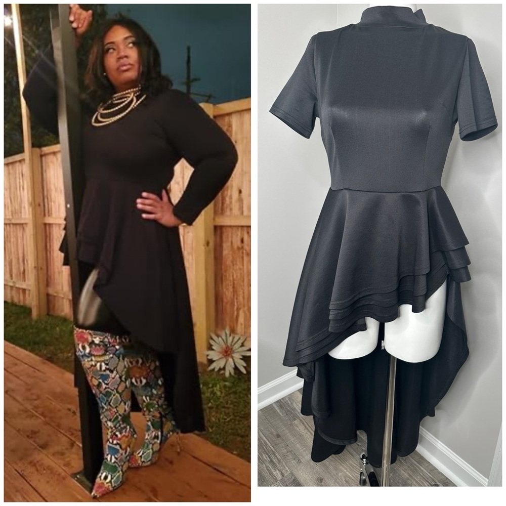 BLACK ASYMMETRICAL STRETCHY TOP- MEDIUM
